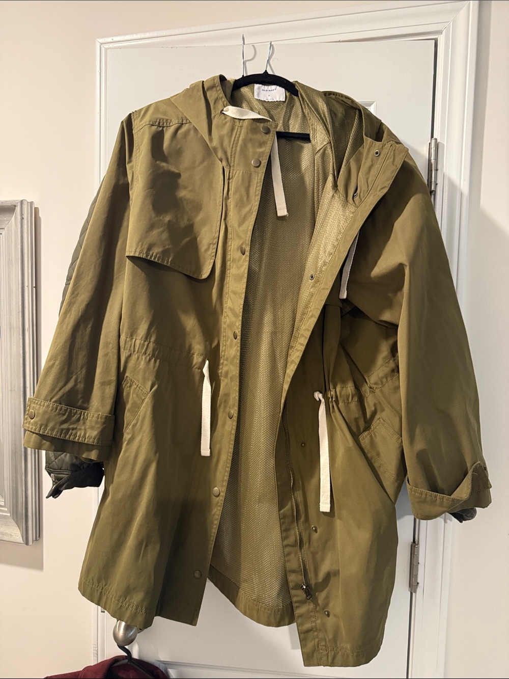 Old Navy Olive Green Hooded Trench Coat